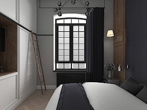 Wnętrze loftowe w Łodzi - Średnia biała niebieska szara sypialnia, styl industrialny - zdjęcie od Tu architekci