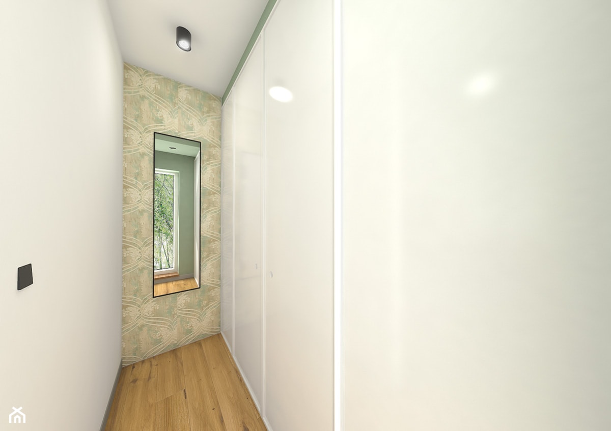 Wnętrze mieszkania na Teofilowie - Mała zamknięta garderoba przy sypialni z oknem, styl skandynawski - zdjęcie od Tu architekci - Homebook