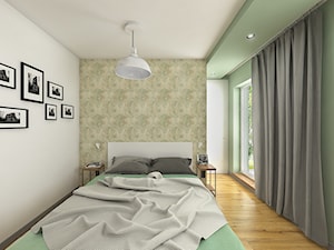 Wnętrze mieszkania na Teofilowie - Średnia biała zielona sypialnia z balkonem / tarasem, styl skandynawski - zdjęcie od Tu architekci