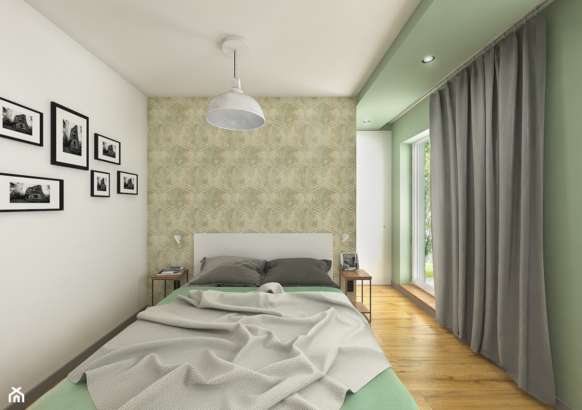 Wnętrze mieszkania na Teofilowie - Średnia biała zielona sypialnia z balkonem / tarasem, styl skandynawski - zdjęcie od Tu architekci - Homebook