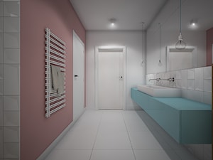 Wnętrze domu jednorodzinnego na Smulsku II - Średnia z dwoma umywalkami z punktowym oświetleniem łazienka, styl nowoczesny - zdjęcie od Tu architekci