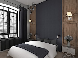 Wnętrze loftowe w Łodzi - Mała średnia biała czarna sypialnia, styl industrialny - zdjęcie od Tu architekci