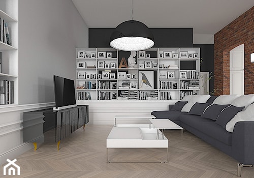 Wnętrze loftowe w Łodzi - Średni biały brązowy czarny salon, styl industrialny - zdjęcie od Tu architekci
