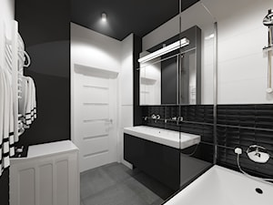 Wnętrze mieszkania na Widzewie - Średnia bez okna z pralką / suszarką z dwoma umywalkami z punktowym oświetleniem łazienka, styl nowoczesny - zdjęcie od Tu architekci