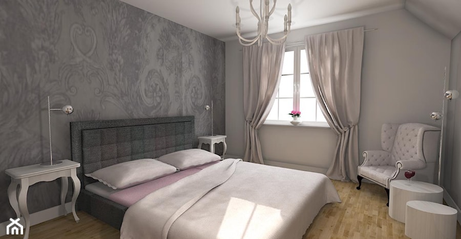 romantyczna sypialnia - Średnia szara sypialnia, styl glamour - zdjęcie od NHDESIGN