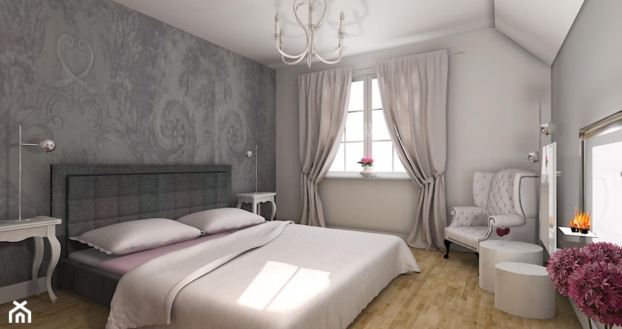romantyczna sypialnia - Duża szara sypialnia na poddaszu, styl nowoczesny - zdjęcie od NHDESIGN