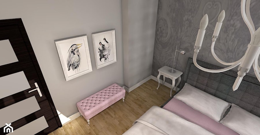 romantyczna sypialnia - Średnia biała szara sypialnia, styl glamour - zdjęcie od NHDESIGN