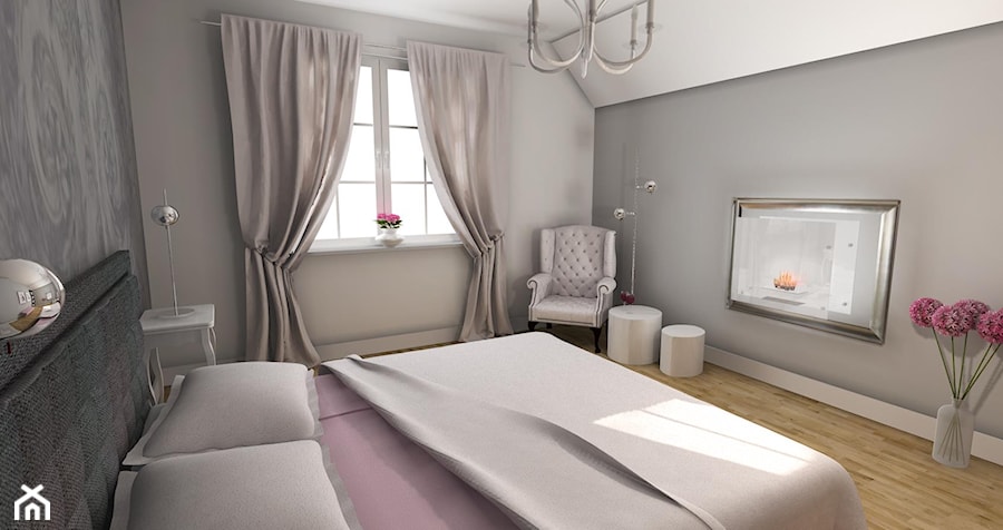 romantyczna sypialnia - Duża biała szara sypialnia, styl nowoczesny - zdjęcie od NHDESIGN