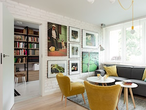 Mieszkanie w Chorzowie (M69) - Mały biały salon z jadalnią, styl skandynawski - zdjęcie od WIDAWSCY STUDIO ARCHITEKTURY