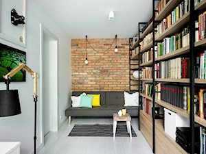 Mieszkanie w Chorzowie (M69) - Średnie w osobnym pomieszczeniu z sofą białe biuro, styl skandynawski - zdjęcie od WIDAWSCY STUDIO ARCHITEKTURY
