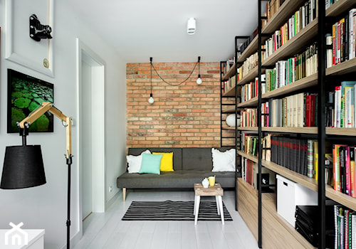 Mieszkanie w Chorzowie (M69) - Średnie w osobnym pomieszczeniu z sofą białe biuro, styl skandynawski - zdjęcie od WIDAWSCY STUDIO ARCHITEKTURY