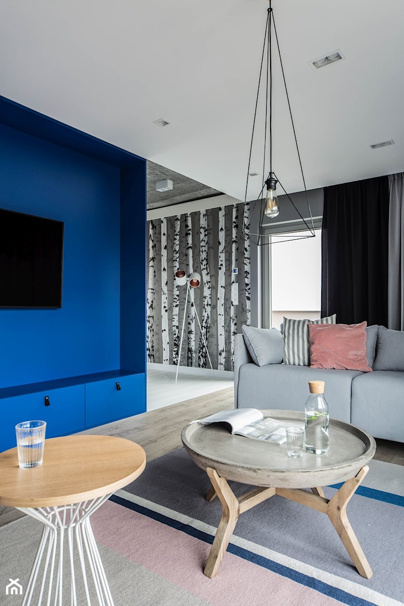 Dom w Chorzowie D94 - Średni niebieski szary salon, styl nowoczesny - zdjęcie od WIDAWSCY STUDIO ARCHITEKTURY
