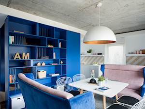 Dom w Chorzowie D94 - Duża biała niebieska jadalnia jako osobne pomieszczenie, styl nowoczesny - zdjęcie od WIDAWSCY STUDIO ARCHITEKTURY