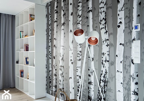 Dom w Chorzowie D94 - Średni biały czarny salon, styl nowoczesny - zdjęcie od WIDAWSCY STUDIO ARCHITEKTURY