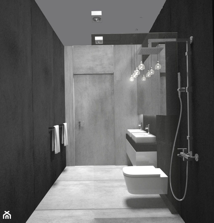 NAPACHANIE - Średnia bez okna z dwoma umywalkami z punktowym oświetleniem łazienka, styl minimalistyczny - zdjęcie od AM Design Studio