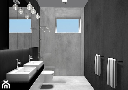 NAPACHANIE - Mała z lustrem z dwoma umywalkami z punktowym oświetleniem łazienka z oknem, styl minimalistyczny - zdjęcie od AM Design Studio