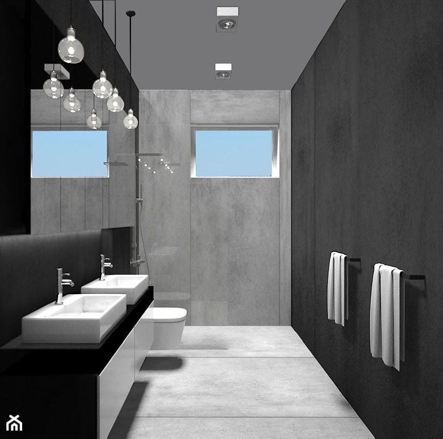 NAPACHANIE - Mała z lustrem z dwoma umywalkami z punktowym oświetleniem łazienka z oknem, styl minimalistyczny - zdjęcie od AM Design Studio