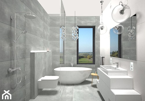 NAPACHANIE - Średnia z lustrem łazienka z oknem, styl nowoczesny - zdjęcie od AM Design Studio