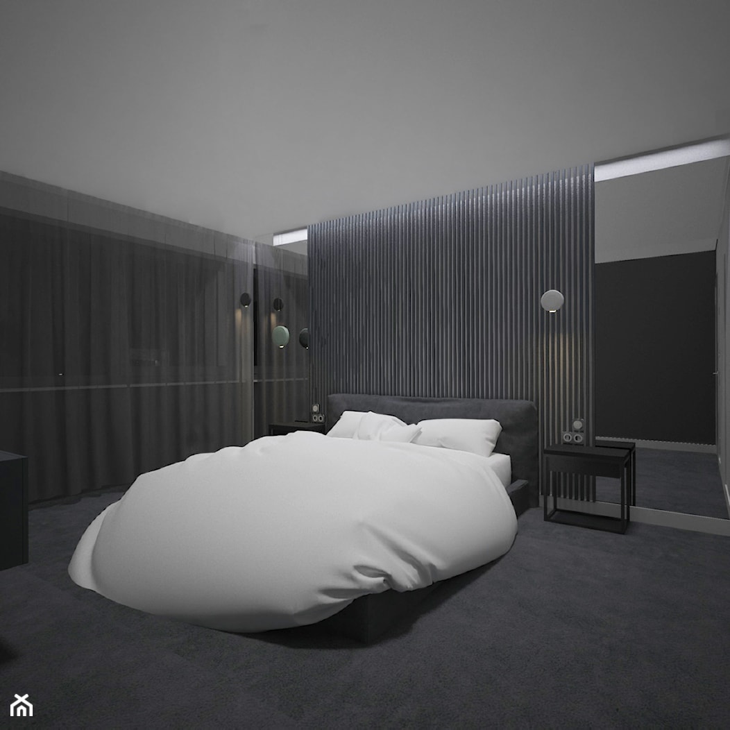 SYPIALNIA MINIMAL - Średnia czarna sypialnia, styl minimalistyczny - zdjęcie od AM Design Studio - Homebook