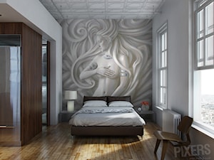 SYPIALNIA - Średnia biała sypialnia z łazienką - zdjęcie od PIXERS