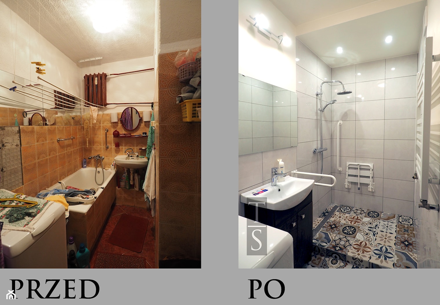 Łazienka dla osoby starszej - przed i po remoncie - zdjęcie od Trykowska Studio - Homebook