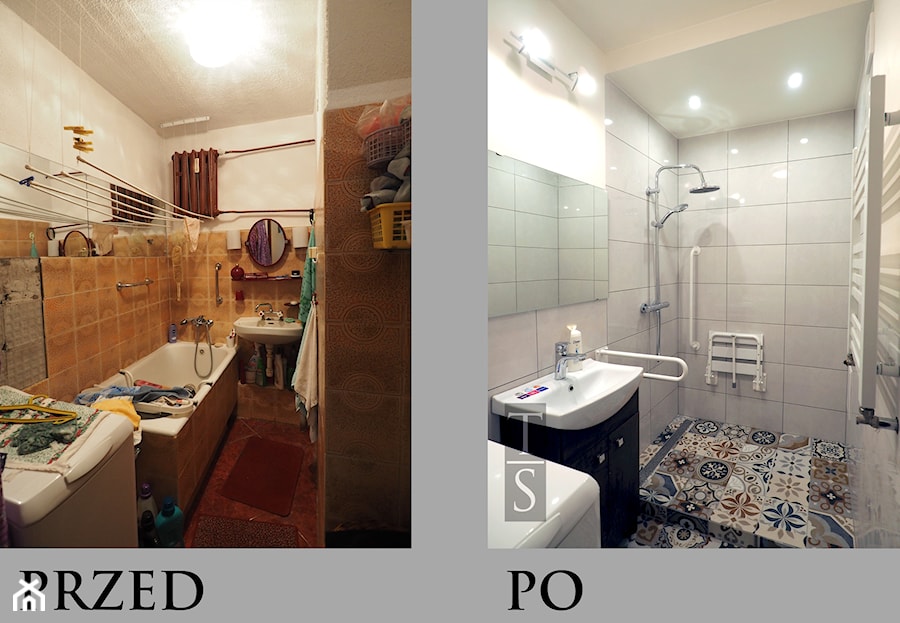 Łazienka dla osoby starszej - przed i po remoncie - zdjęcie od Trykowska Studio