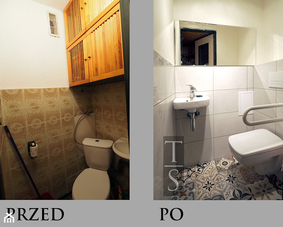 Łazienka dla osoby starszej - WC przed i po remoncie - zdjęcie od Trykowska Studio