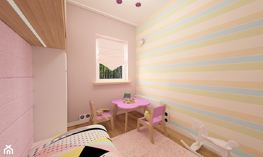 Mieszkanie na Suwalskiej - Mały pomarańczowy różowy niebieski z panelami tapicerowanymi pokój dziecka dla dziecka dla dziewczynki, styl nowoczesny - zdjęcie od Pracownia Projektowa "Interior-Art"