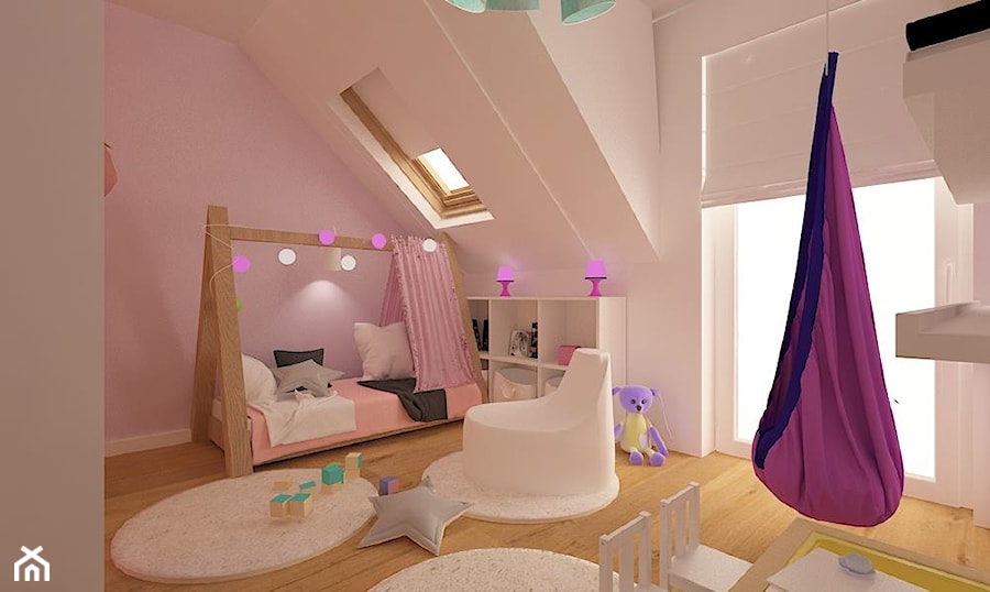 Dom w Lubinie 2 - Średni duży biały różowy pokój dziecka dla dziecka dla dziewczynki, styl nowoczesny - zdjęcie od Pracownia Projektowa "Interior-Art"