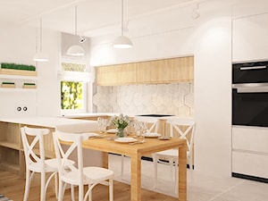Mieszkanie na Suwalskiej - Średnia otwarta z salonem biała z zabudowaną lodówką kuchnia w kształcie ... - zdjęcie od Pracownia Projektowa "Interior-Art"