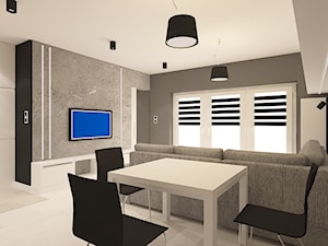 Mieszkanie na wynajem_2 - Średni czarny szary salon z kuchnią z jadalnią, styl nowoczesny - zdjęcie od Pracownia Projektowa "Interior-Art"