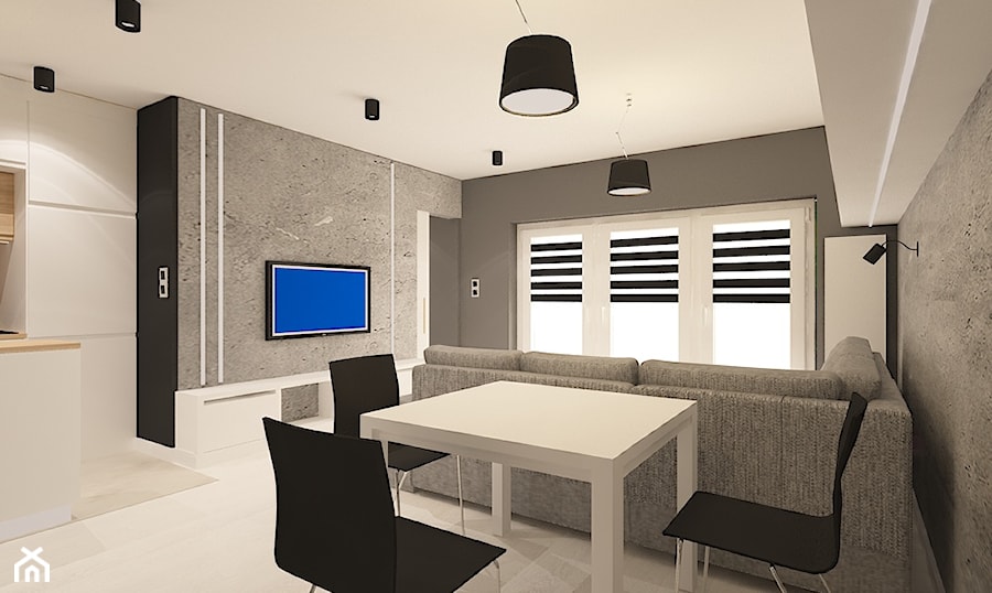 Mieszkanie na wynajem_2 - Średni czarny szary salon z kuchnią z jadalnią, styl nowoczesny - zdjęcie od Pracownia Projektowa "Interior-Art"