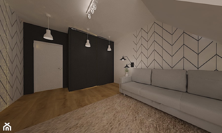 Dom w Ozorzycach - Średnia biała czarna sypialnia na poddaszu, styl nowoczesny - zdjęcie od Pracownia Projektowa "Interior-Art"