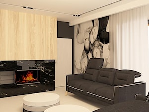 Dom na Maślicach - Średni biały czarny salon z tarasem / balkonem, styl nowoczesny - zdjęcie od Pracownia Projektowa "Interior-Art"