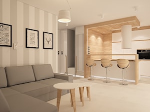 Mieszkanie na wynajem - Średni biały szary salon z kuchnią z jadalnią, styl skandynawski - zdjęcie od Pracownia Projektowa "Interior-Art"