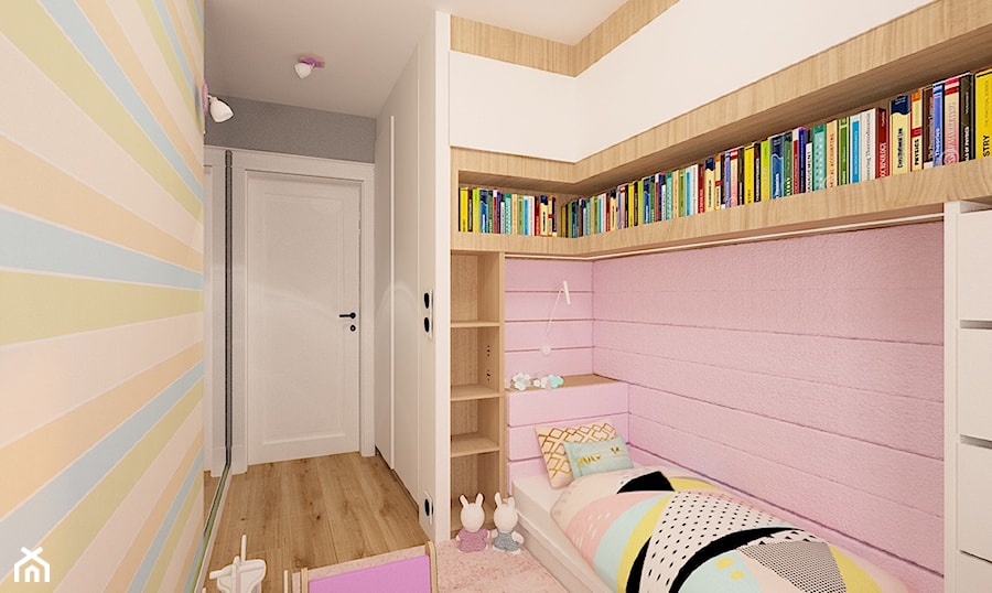 Mieszkanie na Suwalskiej - Mały beżowy różowy szary pokój dziecka dla nastolatka dla dziewczynki, styl skandynawski - zdjęcie od Pracownia Projektowa "Interior-Art"
