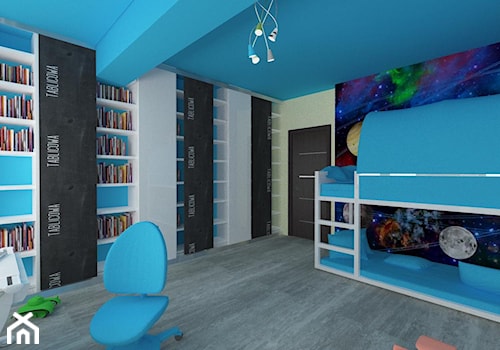 Dom w Lubinie - Duży biały czarny niebieski pokój dziecka dla dziecka dla nastolatka dla chłopca, styl tradycyjny - zdjęcie od Pracownia Projektowa "Interior-Art"