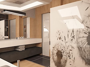 Dom na Maślicach - Duża z lustrem ze szkłem na ścianie z punktowym oświetleniem łazienka, styl nowo ... - zdjęcie od Pracownia Projektowa "Interior-Art"
