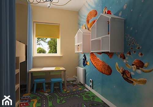Mieszkanie na Suwalskiej - Średni beżowy niebieski pokój dziecka dla dziecka dla chłopca dla dziewczynki, styl skandynawski - zdjęcie od Pracownia Projektowa "Interior-Art"