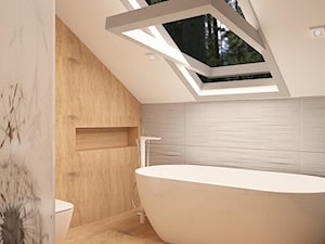 Dom na Maślicach - Mała na poddaszu łazienka z oknem, styl nowoczesny - zdjęcie od Pracownia Projektowa "Interior-Art"