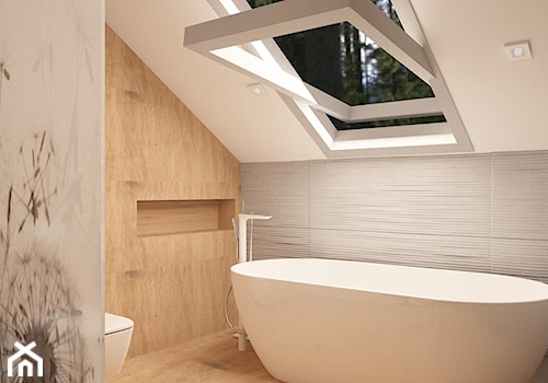 Dom na Maślicach - Mała na poddaszu łazienka z oknem, styl nowoczesny - zdjęcie od Pracownia Projektowa "Interior-Art"