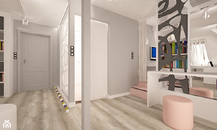 Remont pokoju nastolatki - Średni biały szary pokój dziecka dla dziewczynki, styl nowoczesny - zdjęcie od Pracownia Projektowa "Interior-Art"