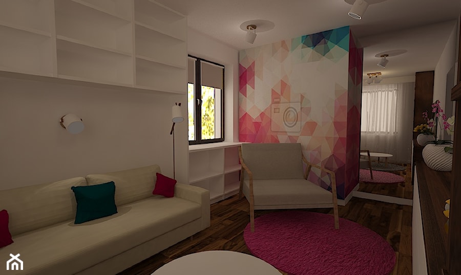 Dom w Polkowicach - Średni beżowy biały różowy turkusowy pokój dziecka dla nastolatka dla dziewczynki, styl nowoczesny - zdjęcie od Pracownia Projektowa "Interior-Art"