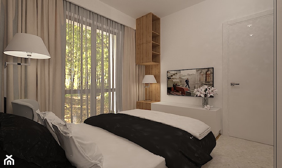 Dom w Ozorzycach - Mała biała sypialnia, styl nowoczesny - zdjęcie od Pracownia Projektowa "Interior-Art"