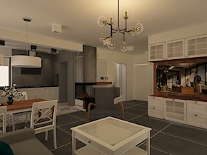 Dom w Polkowicach - Średni czarny szary salon z kuchnią z jadalnią, styl tradycyjny - zdjęcie od Pracownia Projektowa "Interior-Art"