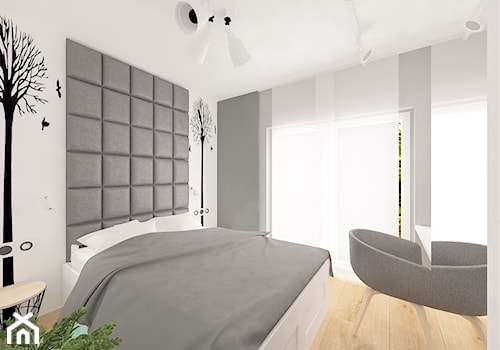 Mieszkanie na Suwalskiej - Średnia biała szara z biurkiem sypialnia, styl skandynawski - zdjęcie od Pracownia Projektowa "Interior-Art"