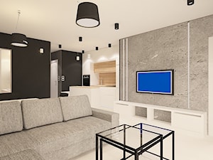 Mieszkanie na wynajem_2 - Duży biały czarny salon z kuchnią, styl nowoczesny - zdjęcie od Pracownia Projektowa "Interior-Art"