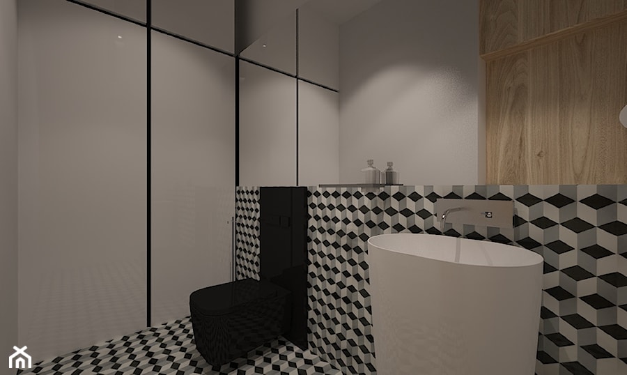 Dom na Maślicach - Mała z lustrem łazienka, styl nowoczesny - zdjęcie od Pracownia Projektowa "Interior-Art"