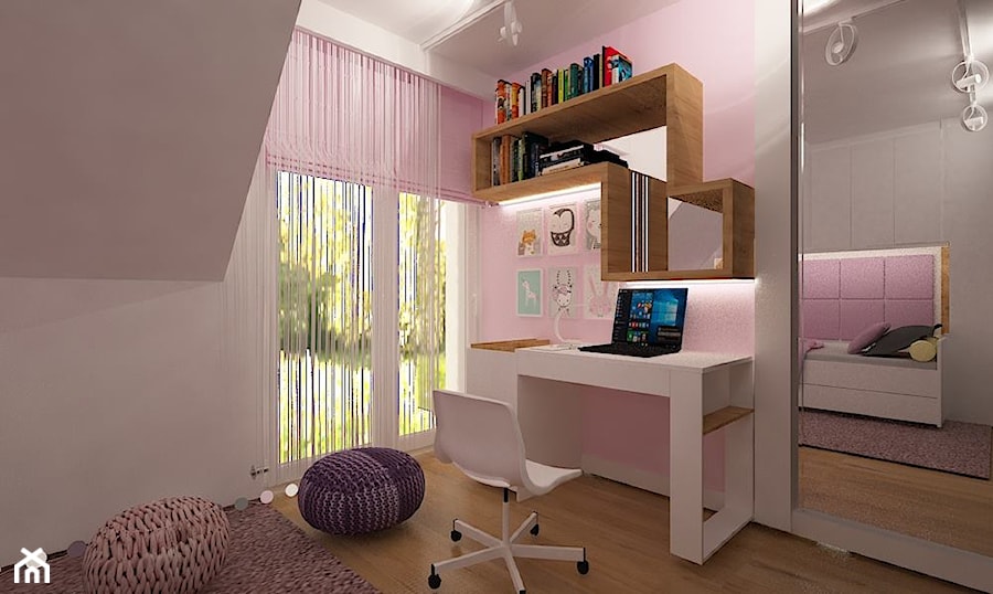 Dom w Lubinie 2 - Średni różowy szary pokój dziecka dla dziecka dla nastolatka dla dziewczynki, styl nowoczesny - zdjęcie od Pracownia Projektowa "Interior-Art"
