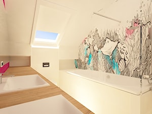 Dom na Stabłowicach - Średnia na poddaszu z lustrem z dwoma umywalkami łazienka z oknem, styl nowoc ... - zdjęcie od Pracownia Projektowa "Interior-Art"